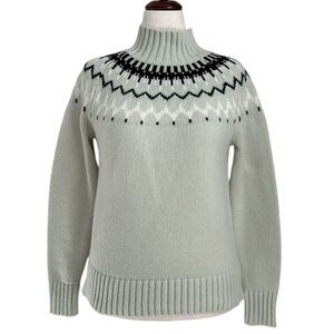 Greylin Women’s Sweater Small Fair Isle Turtleneck Mint Green Black White Knit
